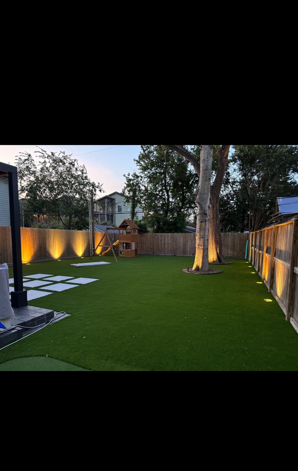 Backyard turf at night